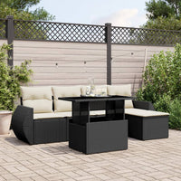 Set Divano da Giardino 6 pz con Cuscini Nero in Polyrattan 3268496