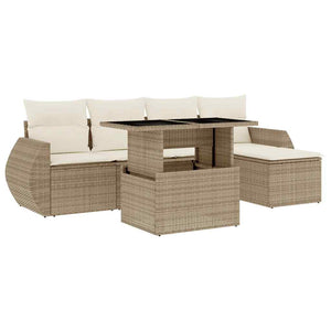 vidaXL Set Divano da Giardino 6 pz con Cuscini Beige in Polyrattan