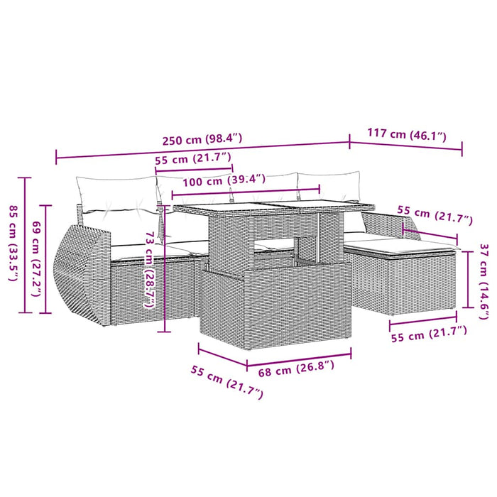 vidaXL Set Divano da Giardino 6 pz con Cuscini Beige in Polyrattan