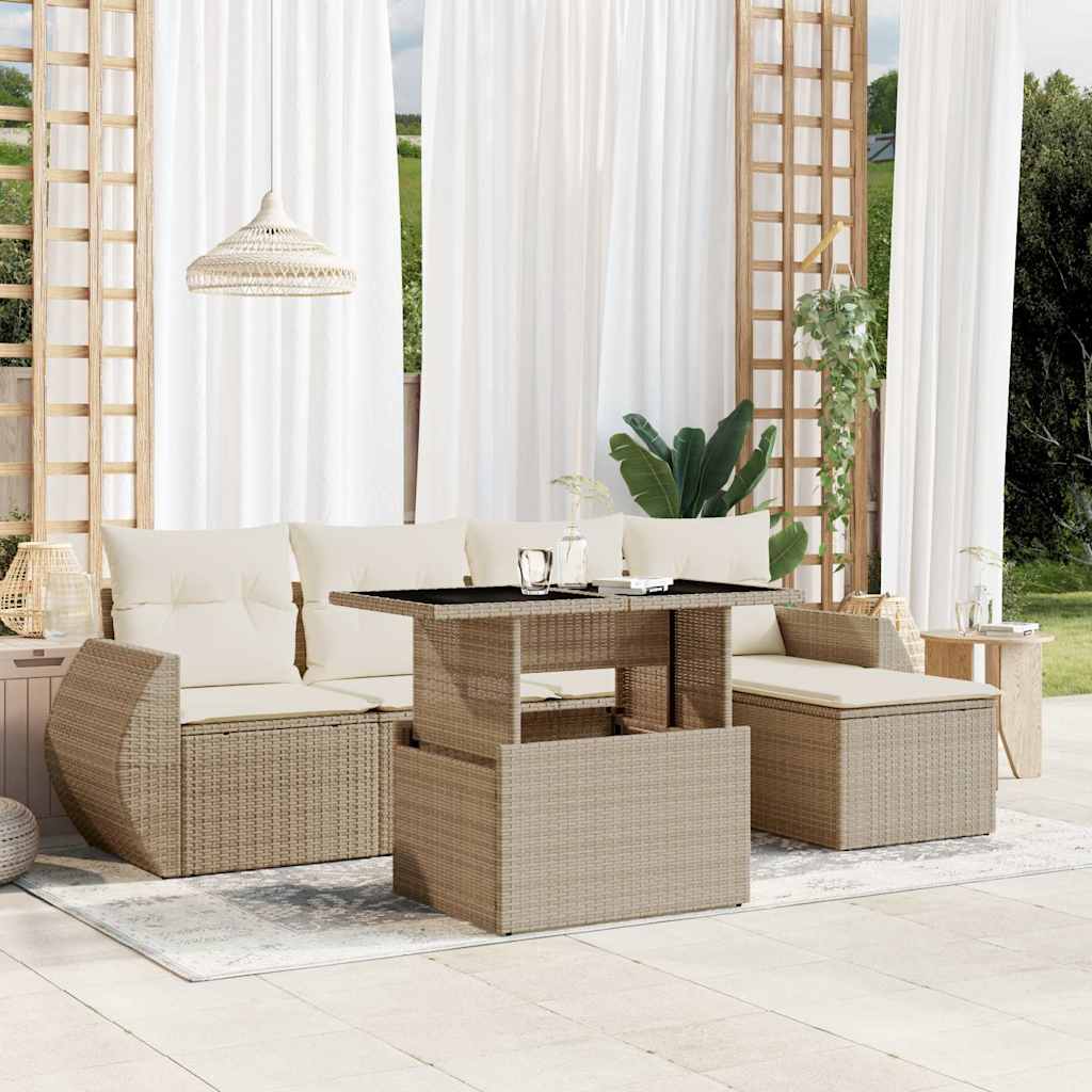 vidaXL Set Divano da Giardino 6 pz con Cuscini Beige in Polyrattan
