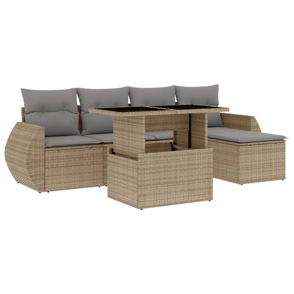 vidaXL Set Divano da Giardino 6 pz con Cuscini Beige in Polyrattan