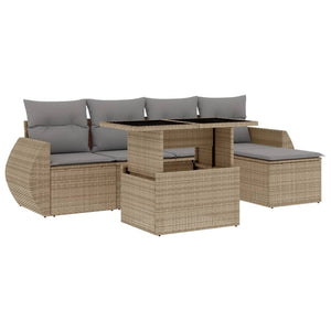 vidaXL Set Divano da Giardino 6 pz con Cuscini Beige in Polyrattan