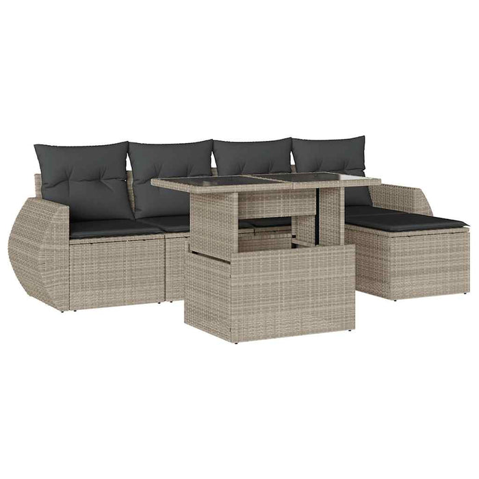 vidaXL Set Divano da Giardino 6pz con Cuscini Grigio Chiaro Polyrattan