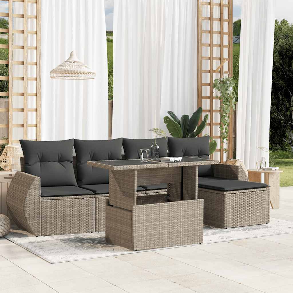 vidaXL Set Divano da Giardino 6pz con Cuscini Grigio Chiaro Polyrattan