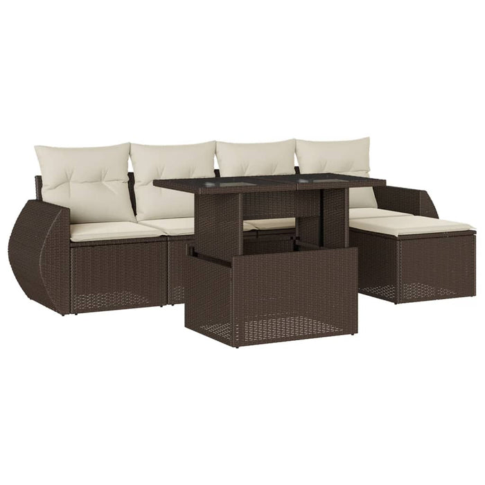 Set Divano da Giardino 6 pz con Cuscini Marrone in Polyrattan 3268503