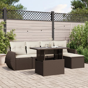 Set Divano da Giardino 6 pz con Cuscini Marrone in Polyrattan 3268503