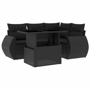 Set Divani da Giardino 5 pz con Cuscini in Polyrattan Nero