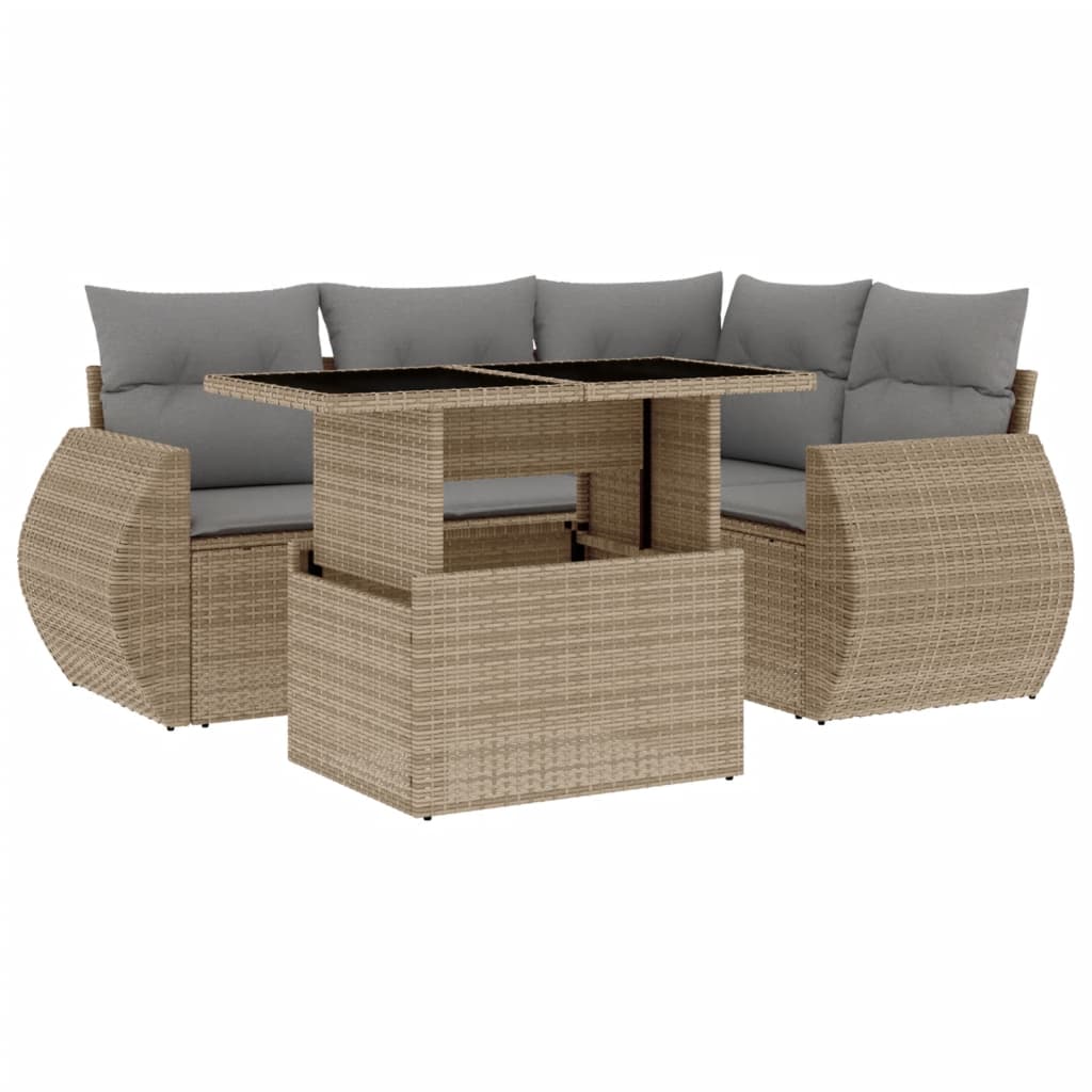 vidaXL Set Divano da Giardino 5 pz con Cuscini Beige in Polyrattan