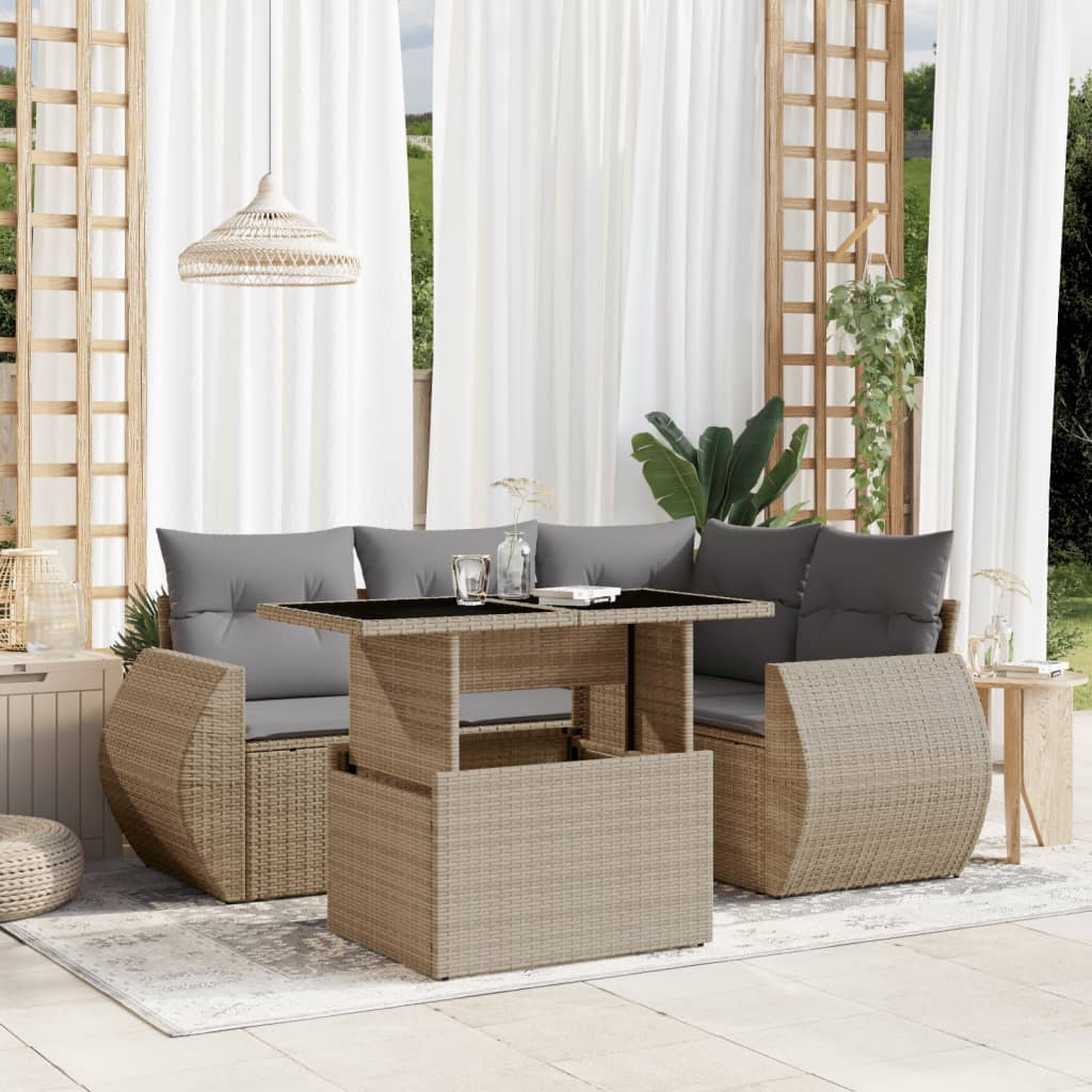 vidaXL Set Divano da Giardino 5 pz con Cuscini Beige in Polyrattan