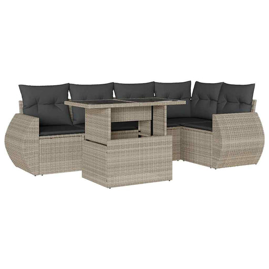 vidaXL Set Divano da Giardino 6pz con Cuscini Grigio Chiaro Polyrattan