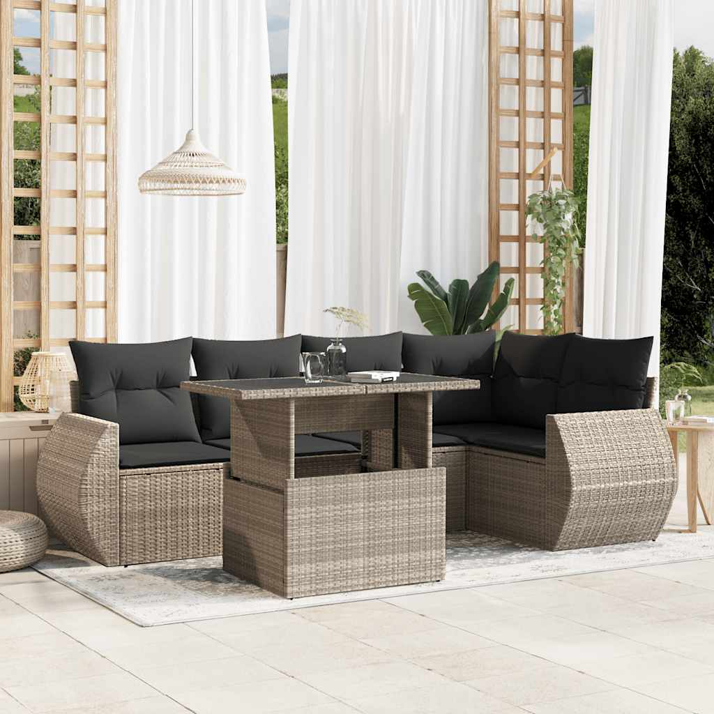 vidaXL Set Divano da Giardino 6pz con Cuscini Grigio Chiaro Polyrattan