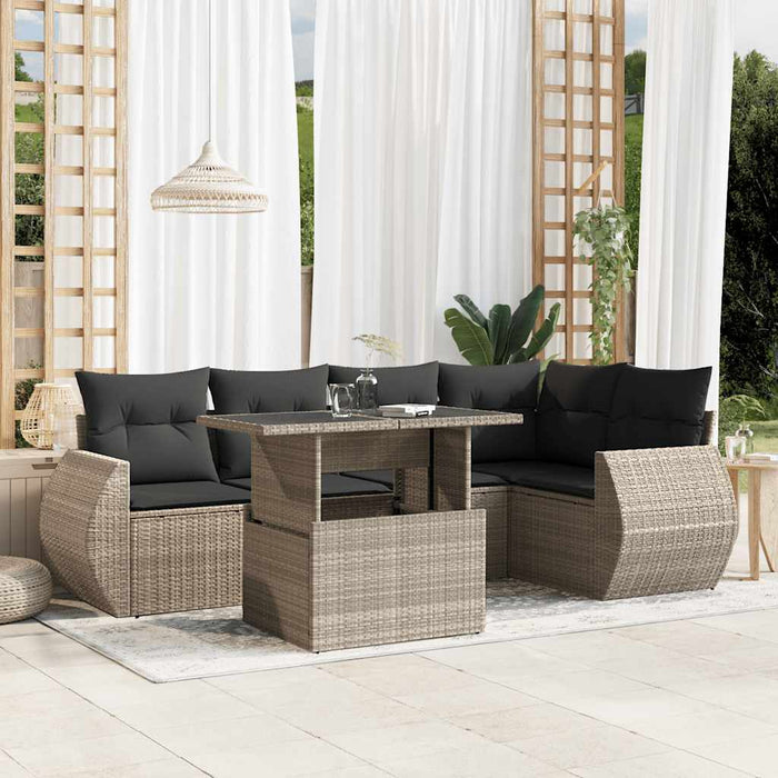 vidaXL Set Divano da Giardino 6pz con Cuscini Grigio Chiaro Polyrattan