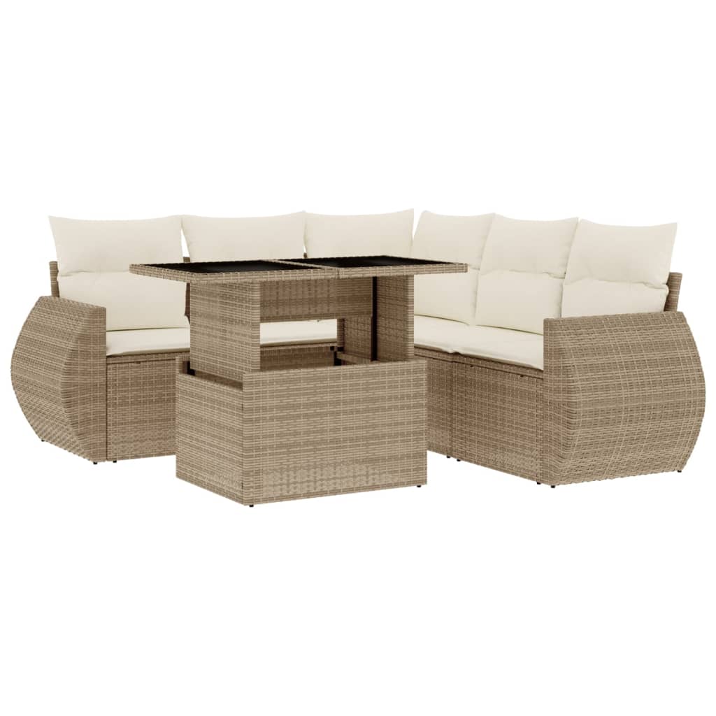 vidaXL Set Divano da Giardino 6 pz con Cuscini Beige in Polyrattan