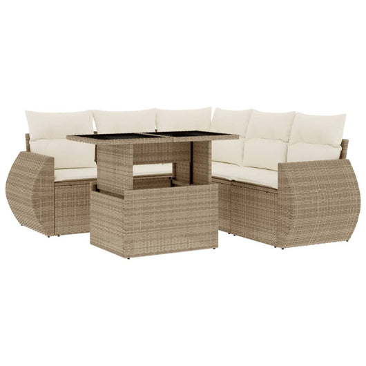 vidaXL Set Divano da Giardino 6 pz con Cuscini Beige in Polyrattan