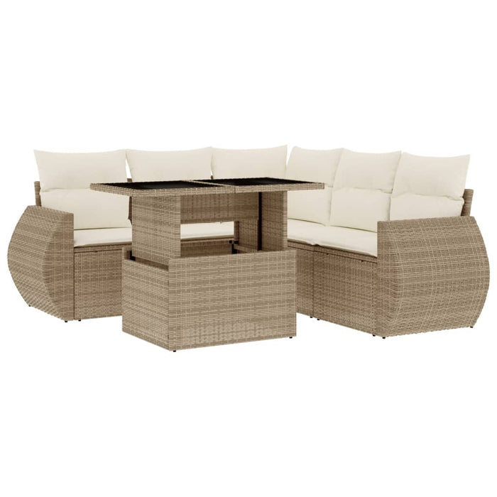 vidaXL Set Divano da Giardino 6 pz con Cuscini Beige in Polyrattan