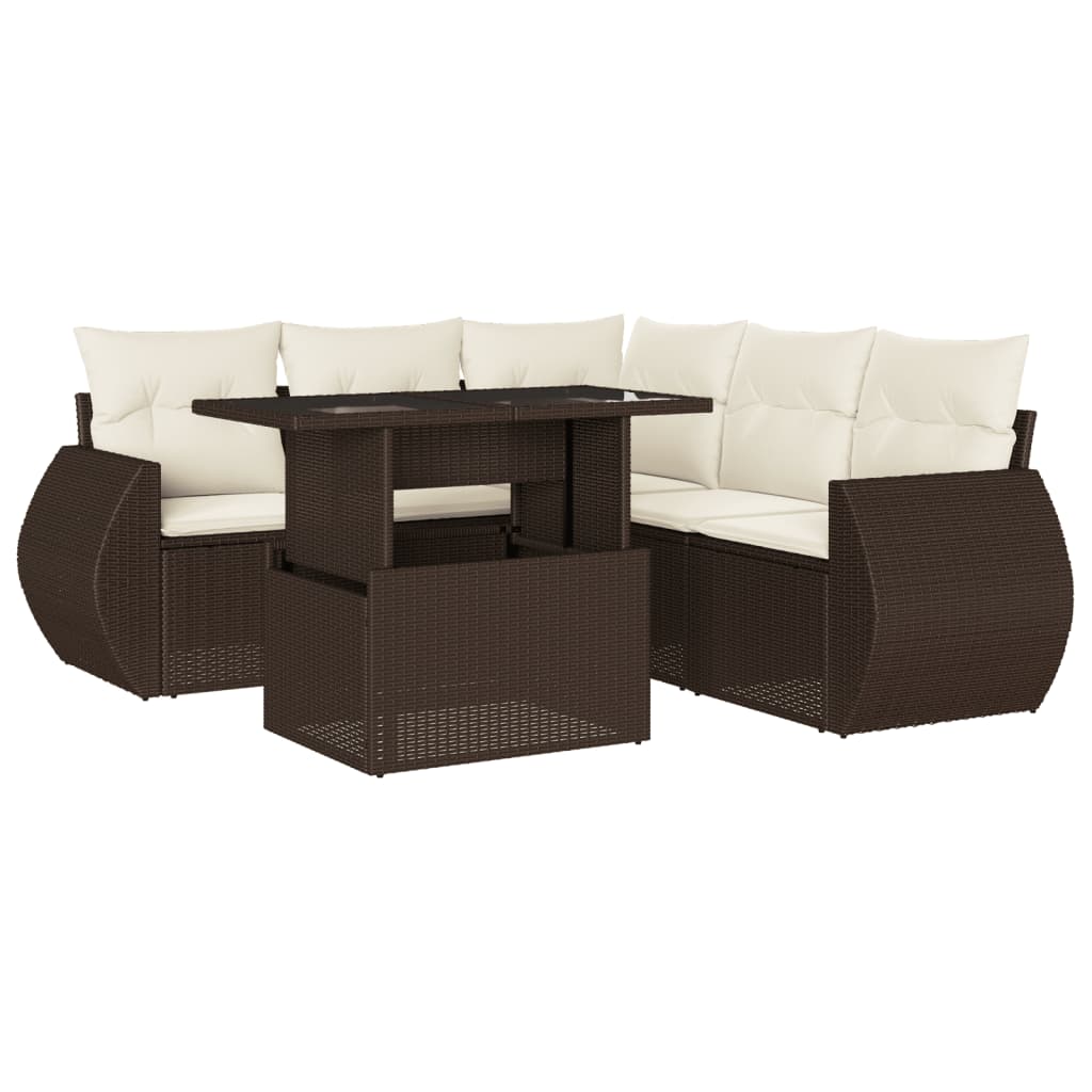 Set Divano da Giardino 6 pz con Cuscini Marrone in Polyrattan 3268533