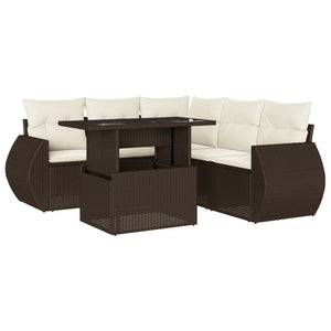 Set Divano da Giardino 6 pz con Cuscini Marrone in Polyrattan 3268533