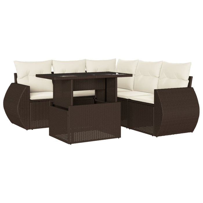 Set Divano da Giardino 6 pz con Cuscini Marrone in Polyrattan 3268533