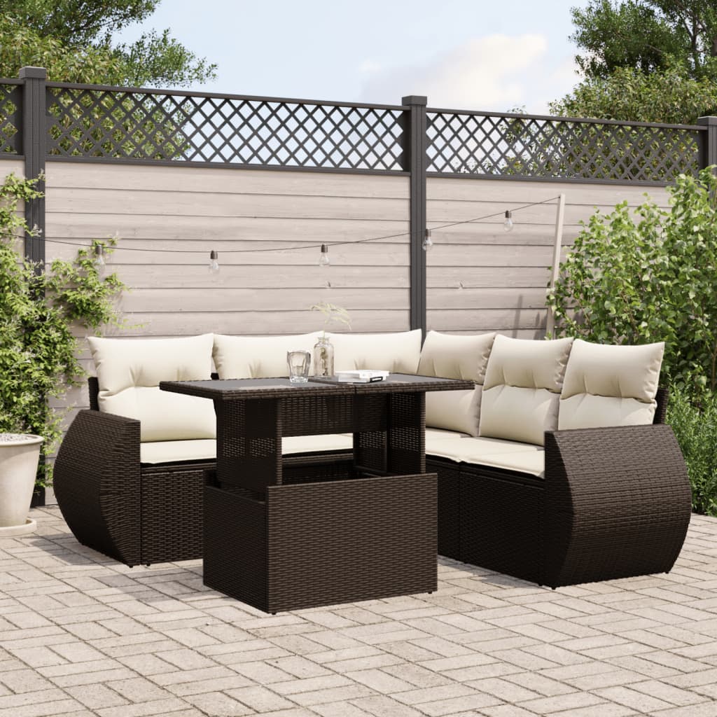 Set Divano da Giardino 6 pz con Cuscini Marrone in Polyrattan 3268533