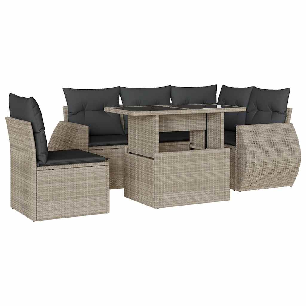 vidaXL Set Divano da Giardino 6pz con Cuscini Grigio Chiaro Polyrattan