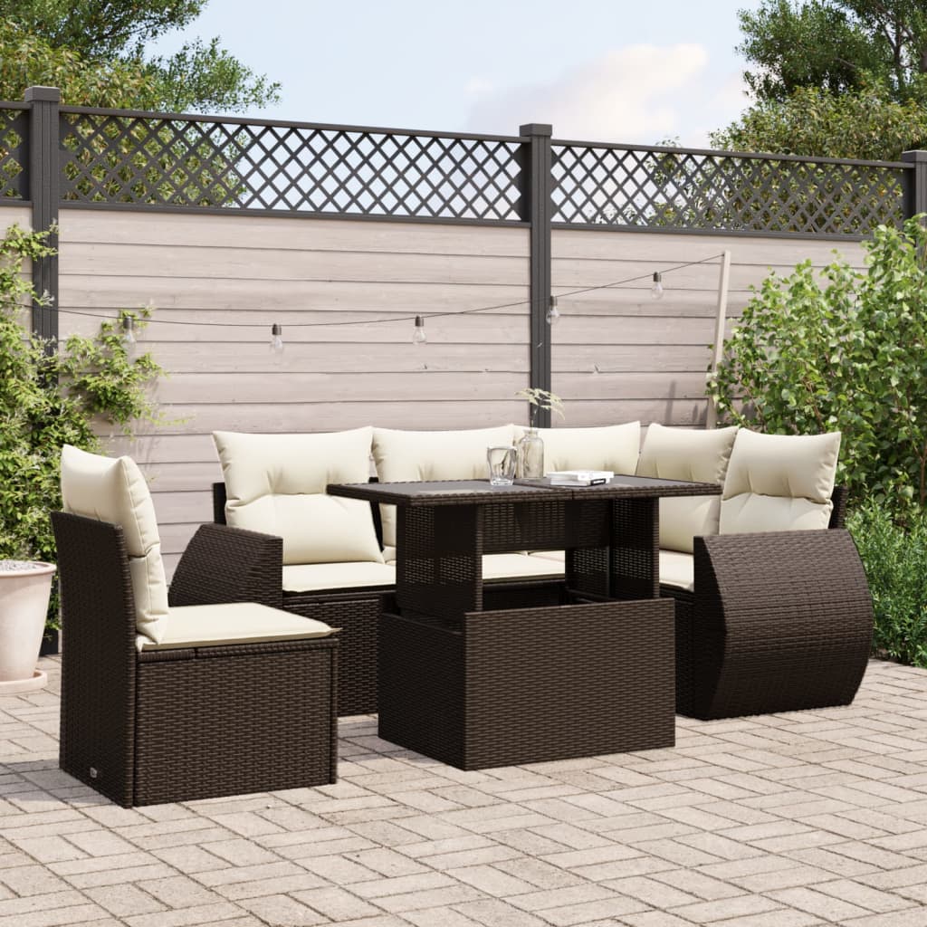 Set Divano da Giardino 6 pz con Cuscini Marrone in Polyrattan 3268543