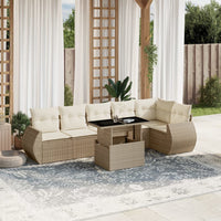 vidaXL Set Divani da Giardino 7 pz con Cuscini Beige in Polyrattan