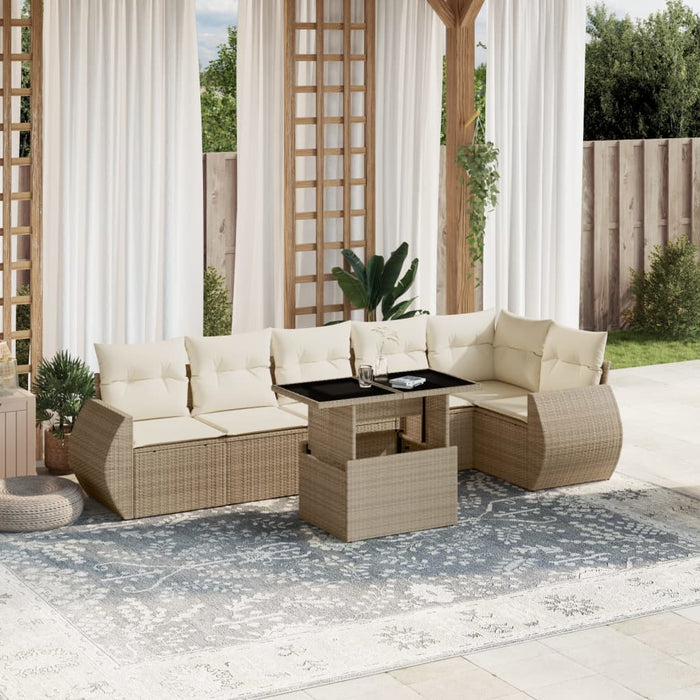 vidaXL Set Divani da Giardino 7 pz con Cuscini Beige in Polyrattan