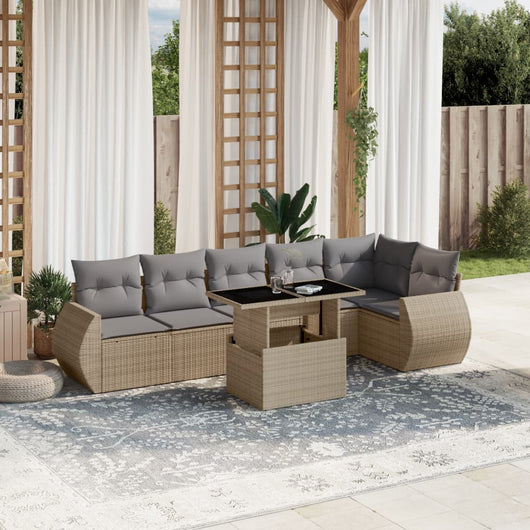 vidaXL Set Divani da Giardino 7 pz con Cuscini Beige in Polyrattan