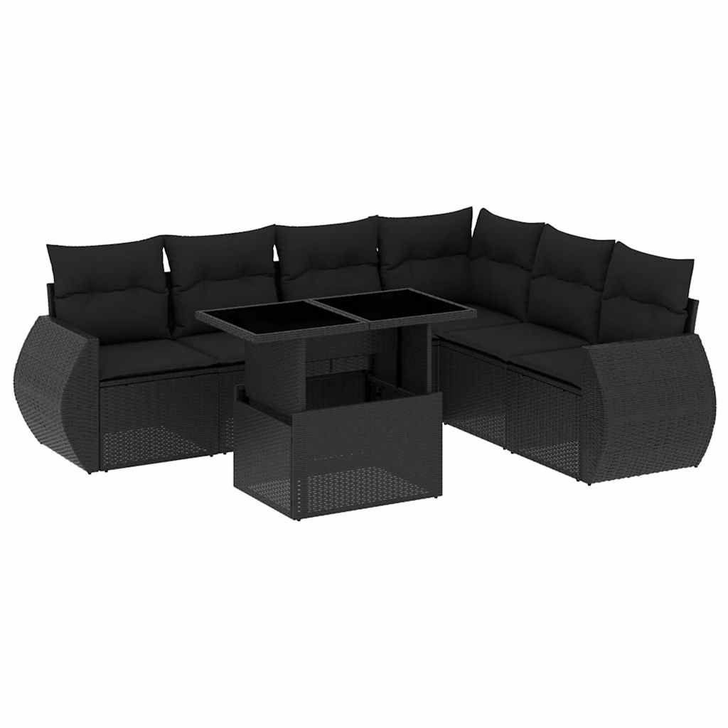 Set Divani da Giardino con Cuscini 7pz Nero Polyrattan 3268555