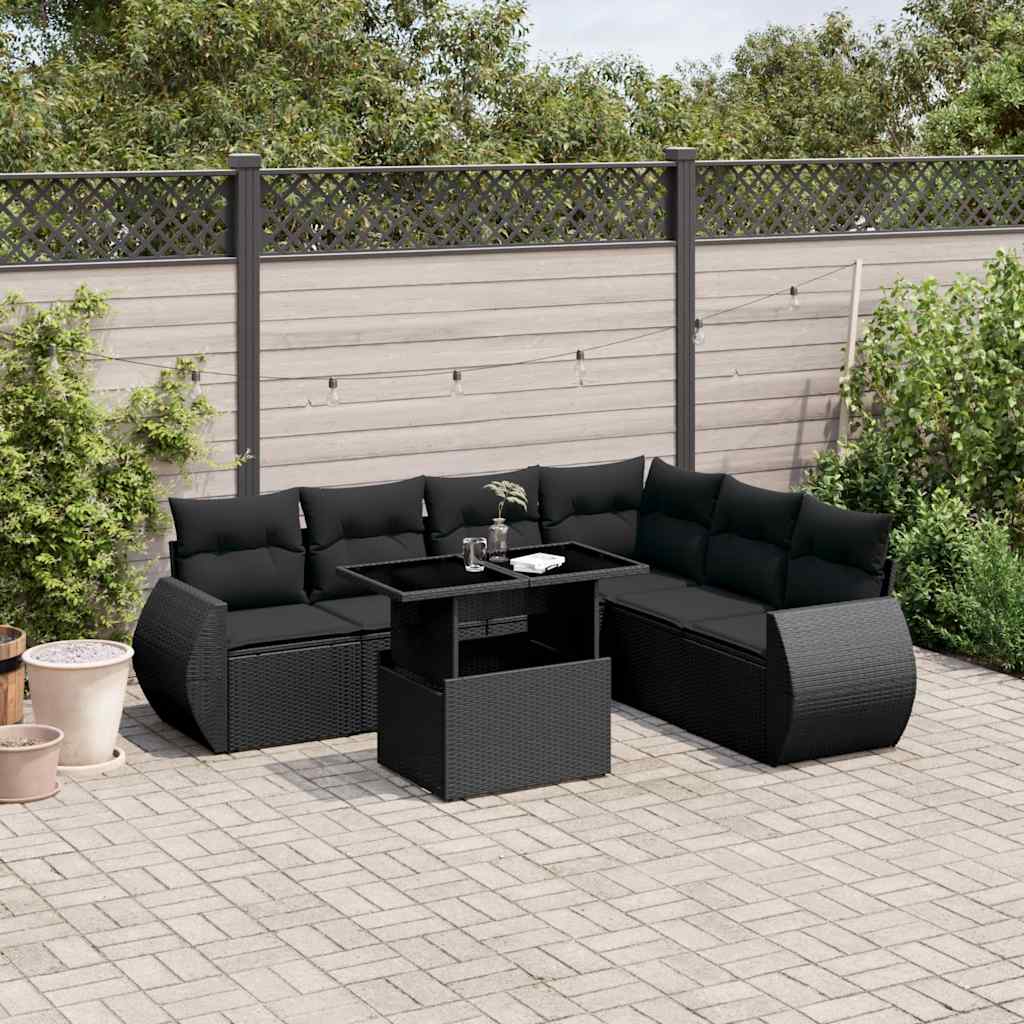 Set Divani da Giardino con Cuscini 7pz Nero Polyrattan