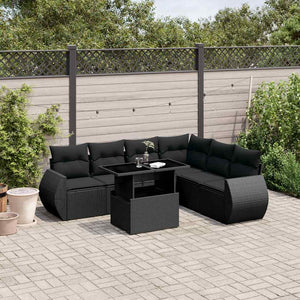 Set Divani da Giardino con Cuscini 7pz Nero Polyrattan