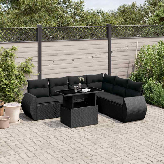Set Divani da Giardino con Cuscini 7pz Nero Polyrattan