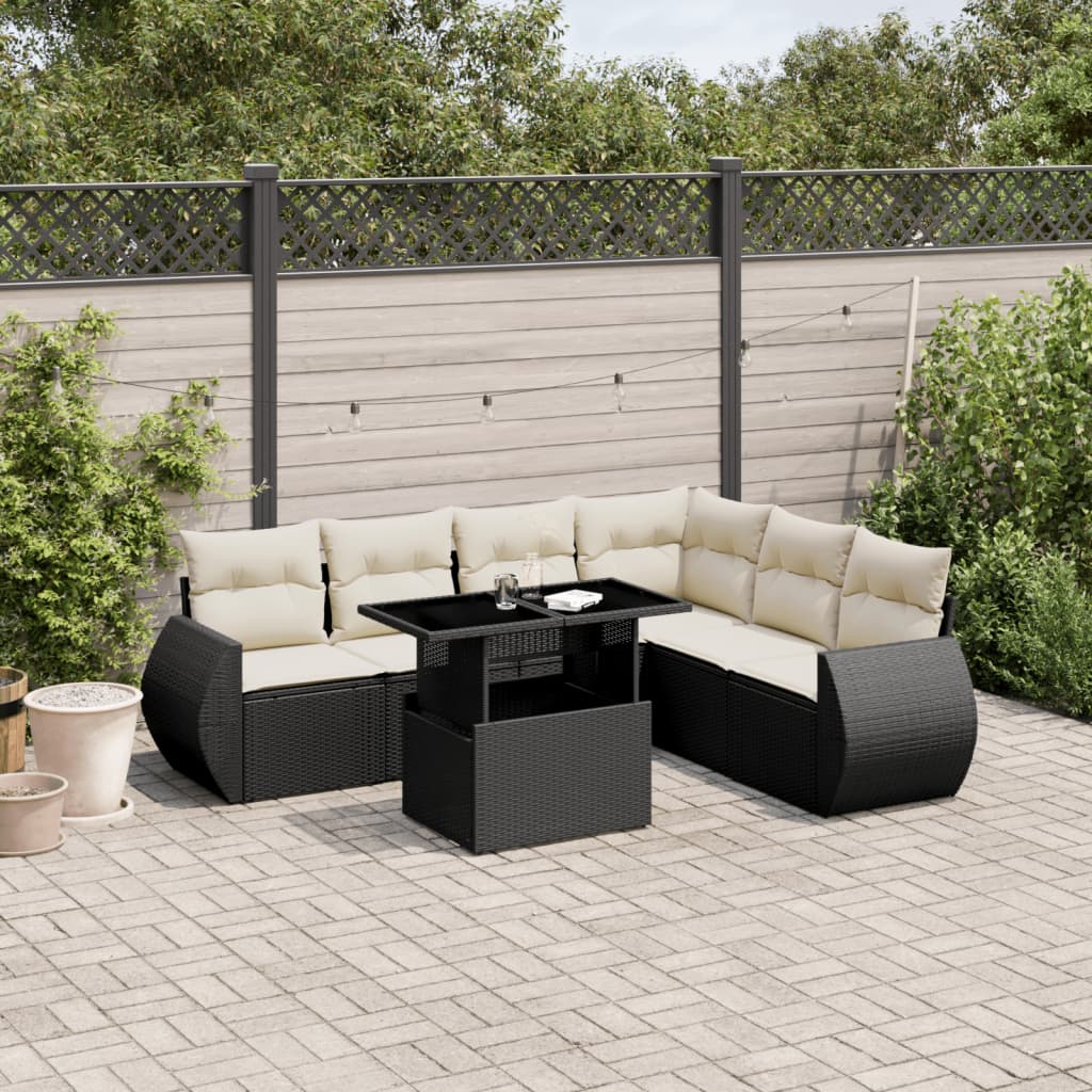 Set Divani da Giardino con Cuscini 7pz Nero Polyrattan 3268556