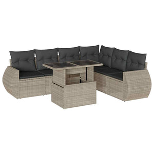 vidaXL Set Divani da Giardino 7pz con Cuscini Grigio Chiaro Polyrattan