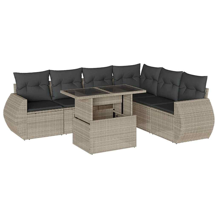 vidaXL Set Divani da Giardino 7pz con Cuscini Grigio Chiaro Polyrattan