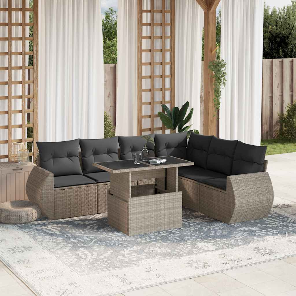 vidaXL Set Divani da Giardino 7pz con Cuscini Grigio Chiaro Polyrattan