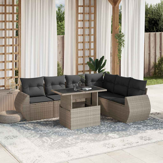 vidaXL Set Divani da Giardino 7pz con Cuscini Grigio Chiaro Polyrattan