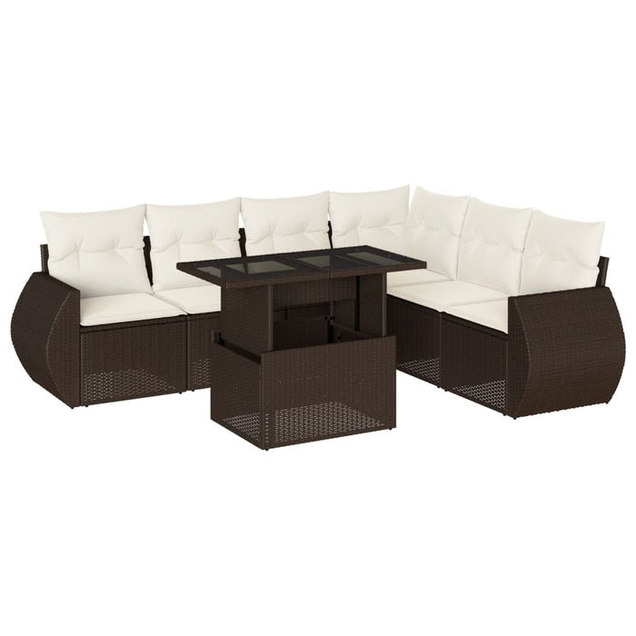 vidaXL Set Divani da Giardino 7 pz con Cuscini Marrone in Polyrattan