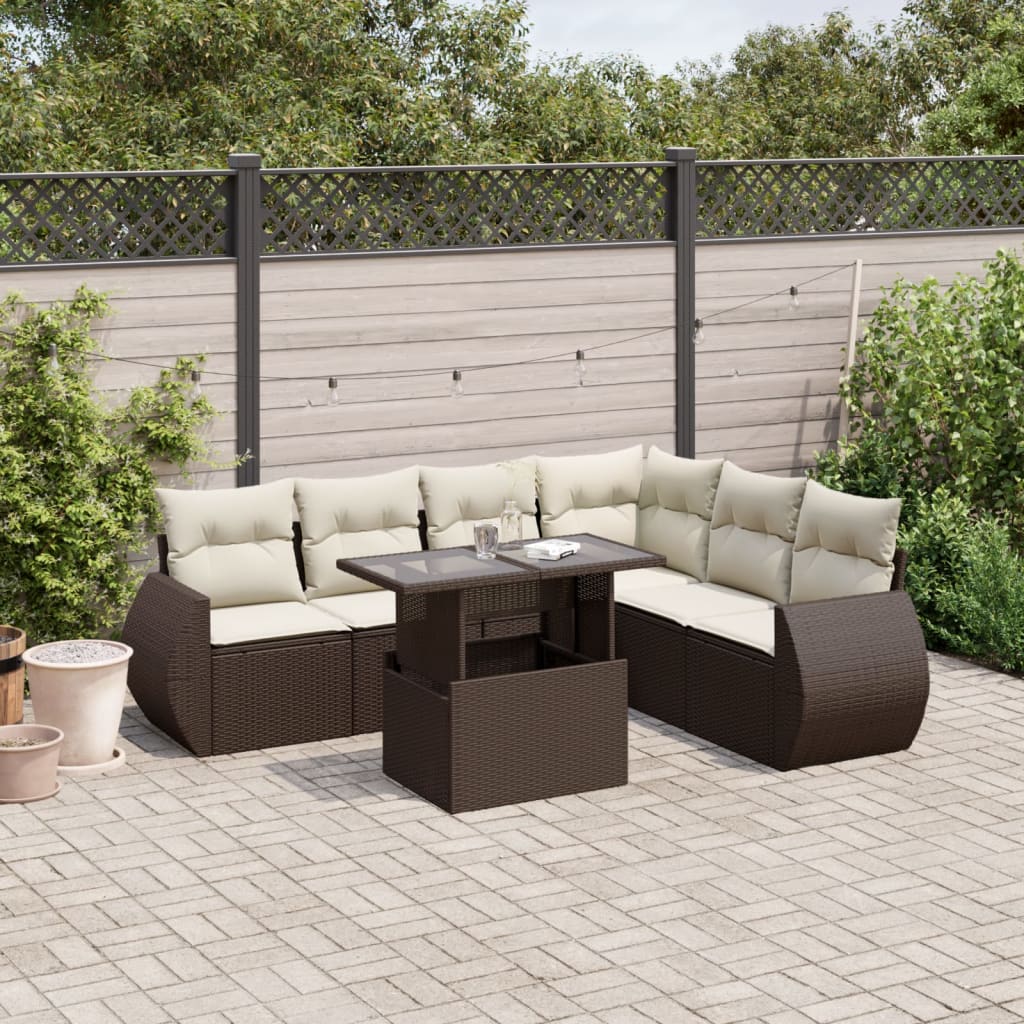 vidaXL Set Divani da Giardino 7 pz con Cuscini Marrone in Polyrattan
