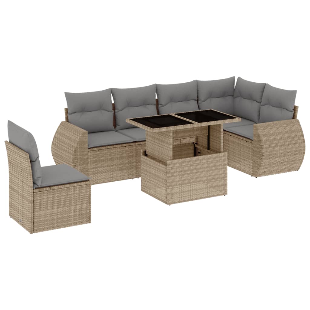 vidaXL Set Divani da Giardino 7 pz con Cuscini Beige in Polyrattan