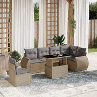 vidaXL Set Divani da Giardino 7 pz con Cuscini Beige in Polyrattan