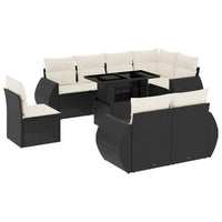 Set Divani da Giardino 9 pz con Cuscini Nero in Polyrattan