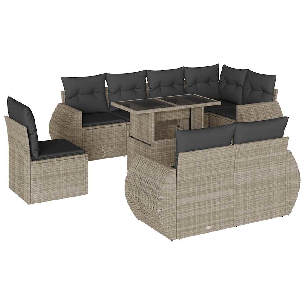 Set Divano da Giardino 9pz con Cuscini Grigio Chiaro Polyrattan 3268672