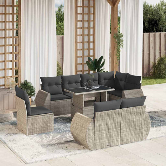 vidaXL Set Divano da Giardino 9pz con Cuscini Grigio Chiaro Polyrattan