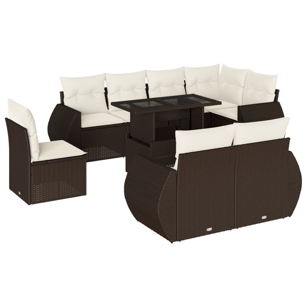 vidaXL Set Divani da Giardino 9pz con Cuscini Marrone in Polyrattan