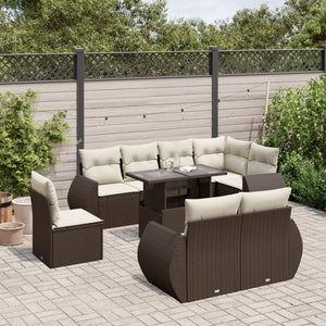 vidaXL Set Divani da Giardino 9pz con Cuscini Marrone in Polyrattan