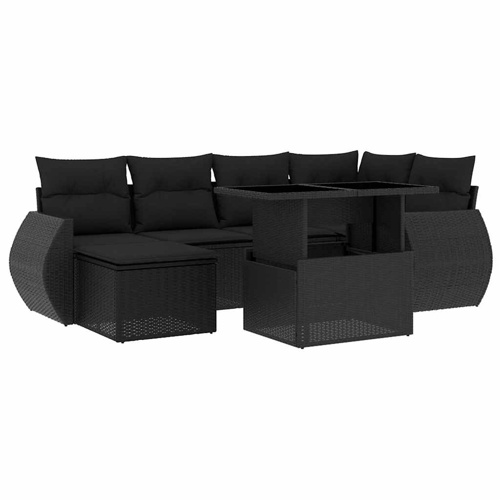 Set Divani da Giardino con Cuscini 7pz Nero Polyrattan 3268675