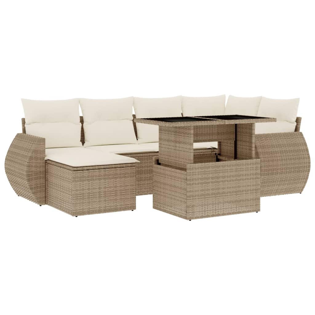 vidaXL Set Divani da Giardino 7 pz con Cuscini Beige in Polyrattan