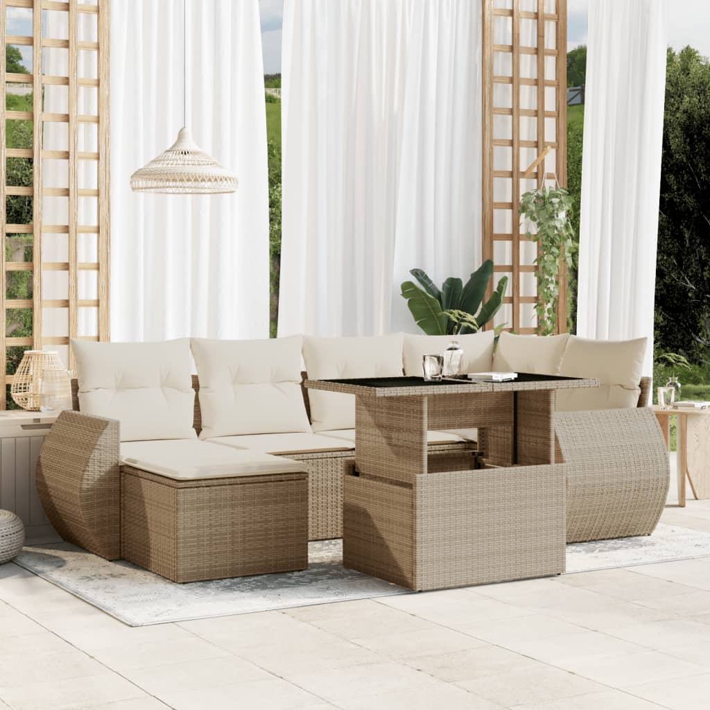 vidaXL Set Divani da Giardino 7 pz con Cuscini Beige in Polyrattan