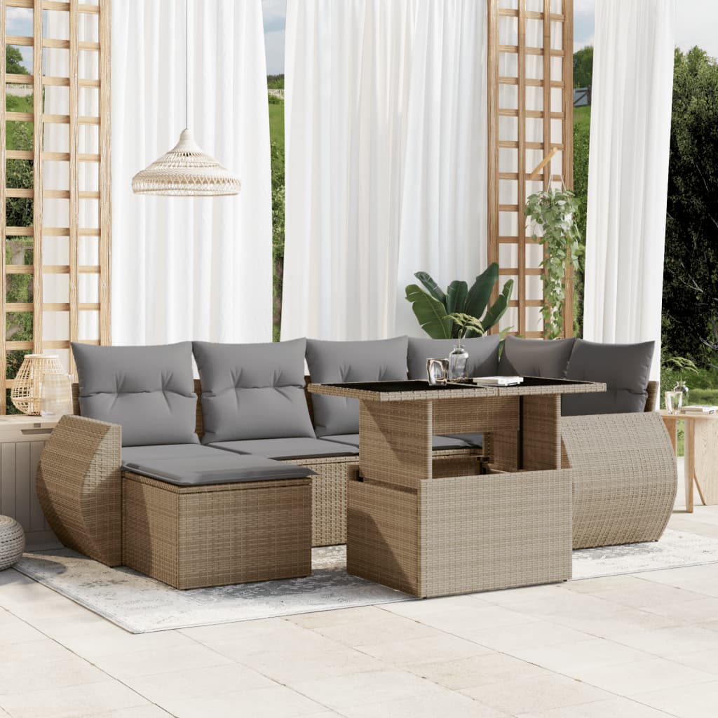 vidaXL Set Divani da Giardino 7 pz con Cuscini Beige in Polyrattan